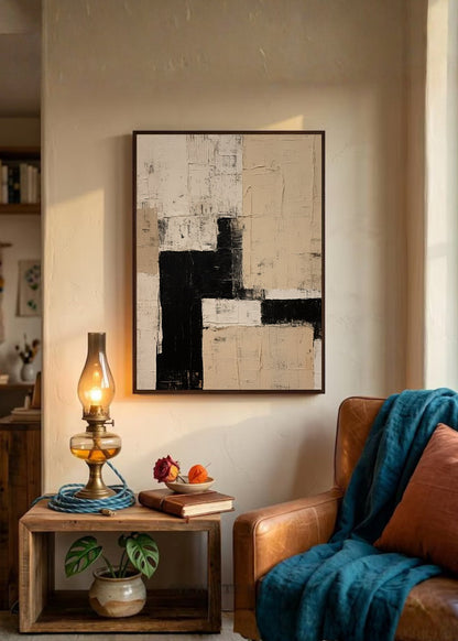 Cuadro Decorativo Abstracto, Bloques Negro Beige
