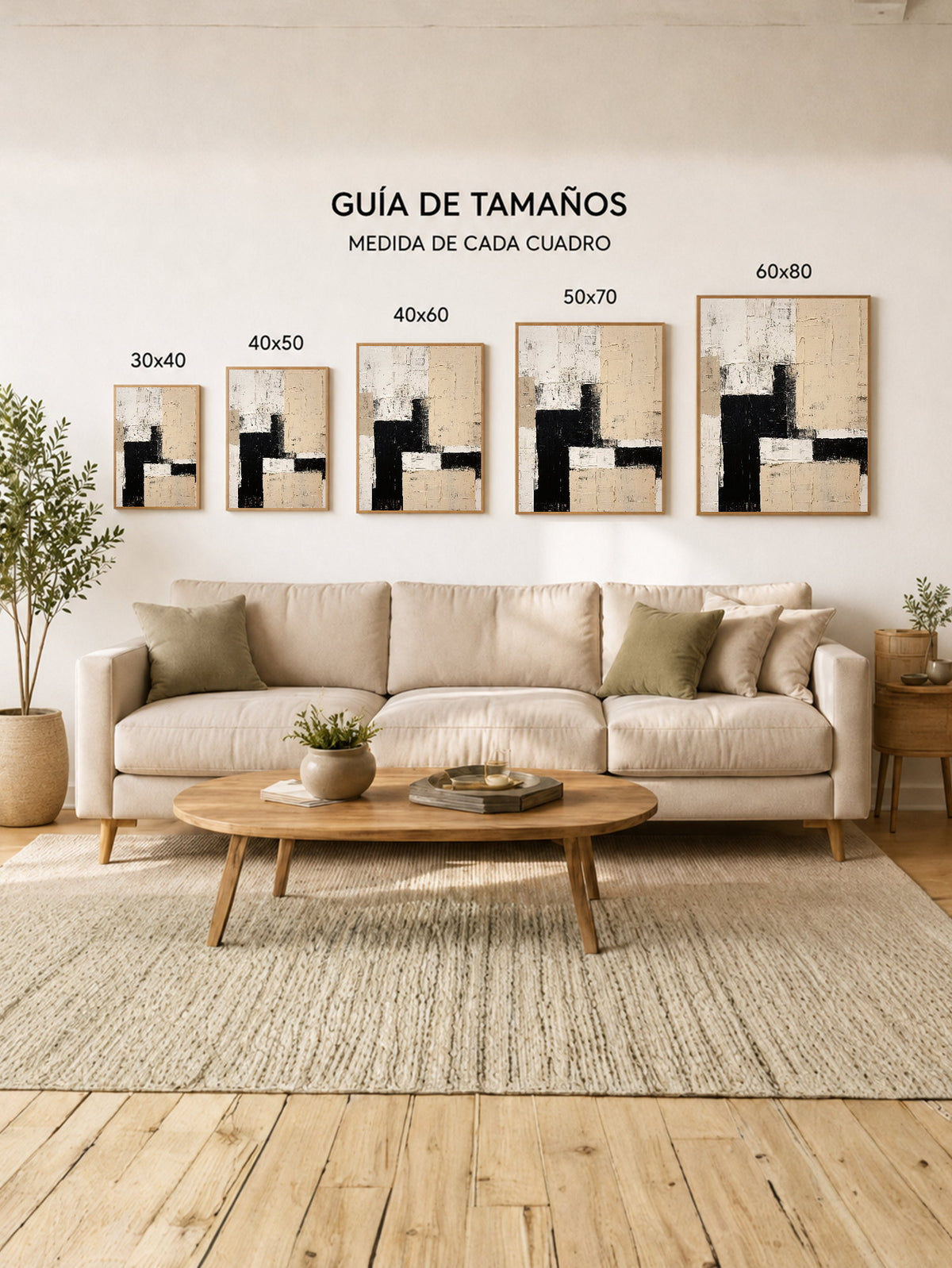 Cuadro Decorativo Abstracto, Bloques Negro Beige