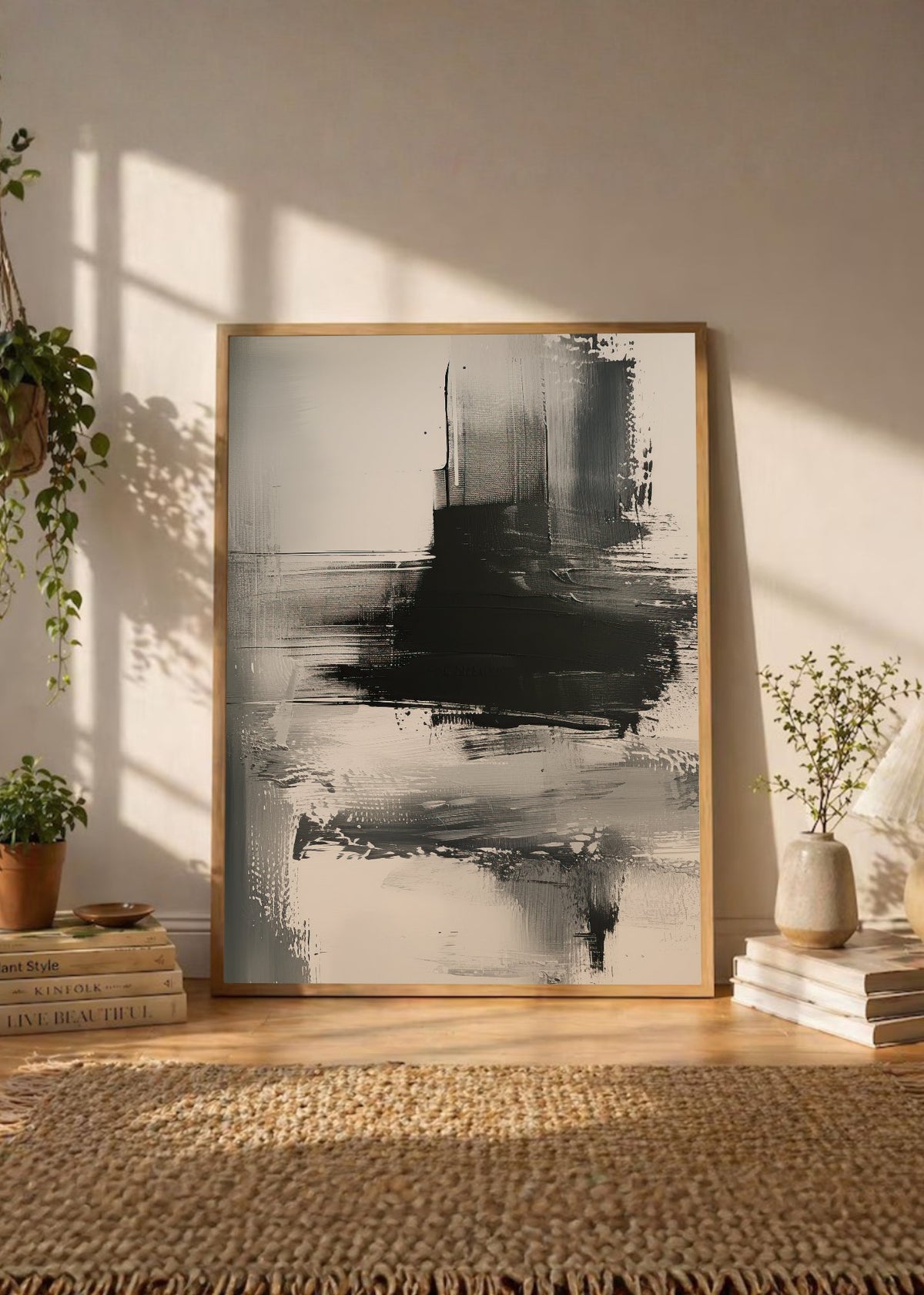 Cuadro Decorativo Abstracto, Bloques Pincel Gris