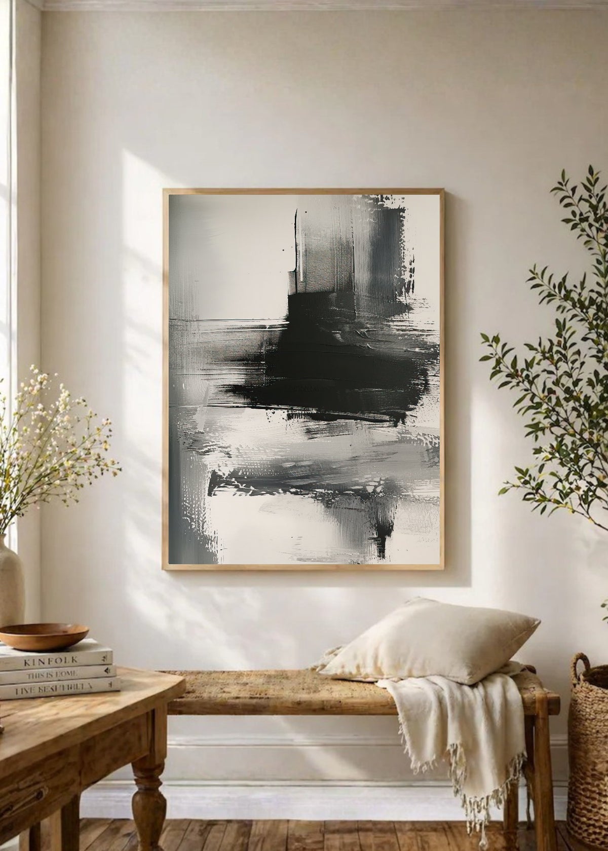 Cuadro Decorativo Abstracto, Bloques Pincel Gris