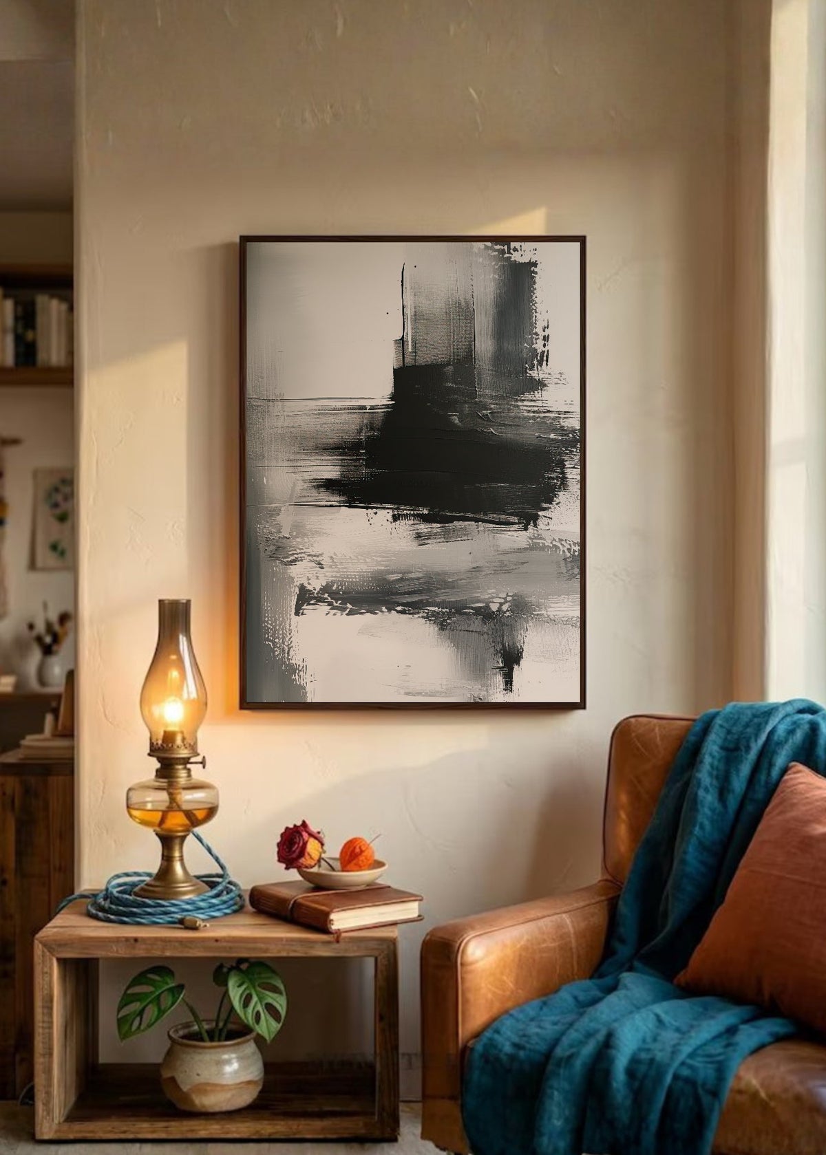 Cuadro Decorativo Abstracto, Bloques Pincel Gris