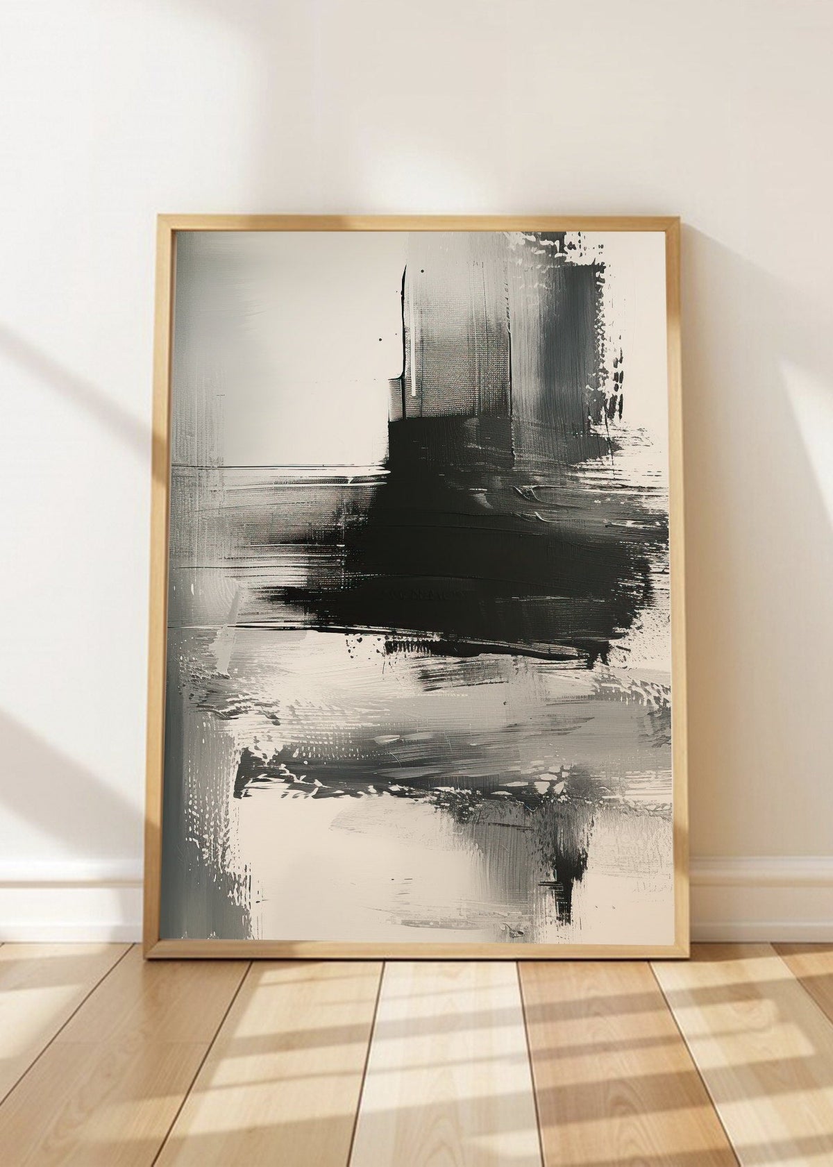 Cuadro Decorativo Abstracto, Bloques Pincel Gris