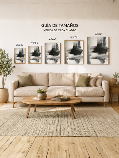 Cuadro Decorativo Abstracto, Bloques Pincel Gris