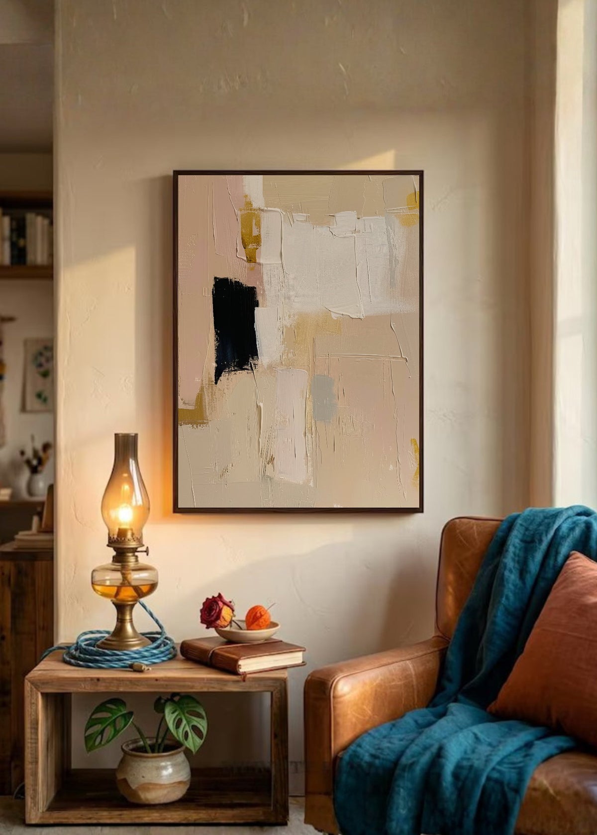 Cuadro Decorativo Abstracto, Bloques Rosa Beige