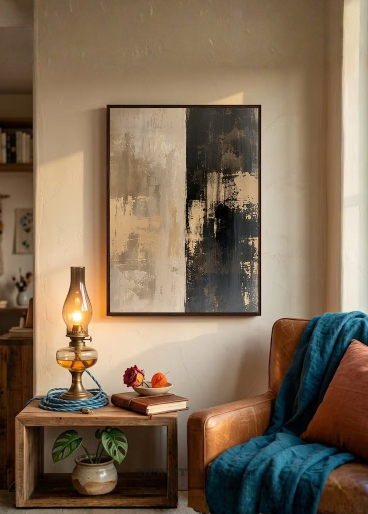 Cuadro Decorativo Abstracto, Bloques Verticales Beige