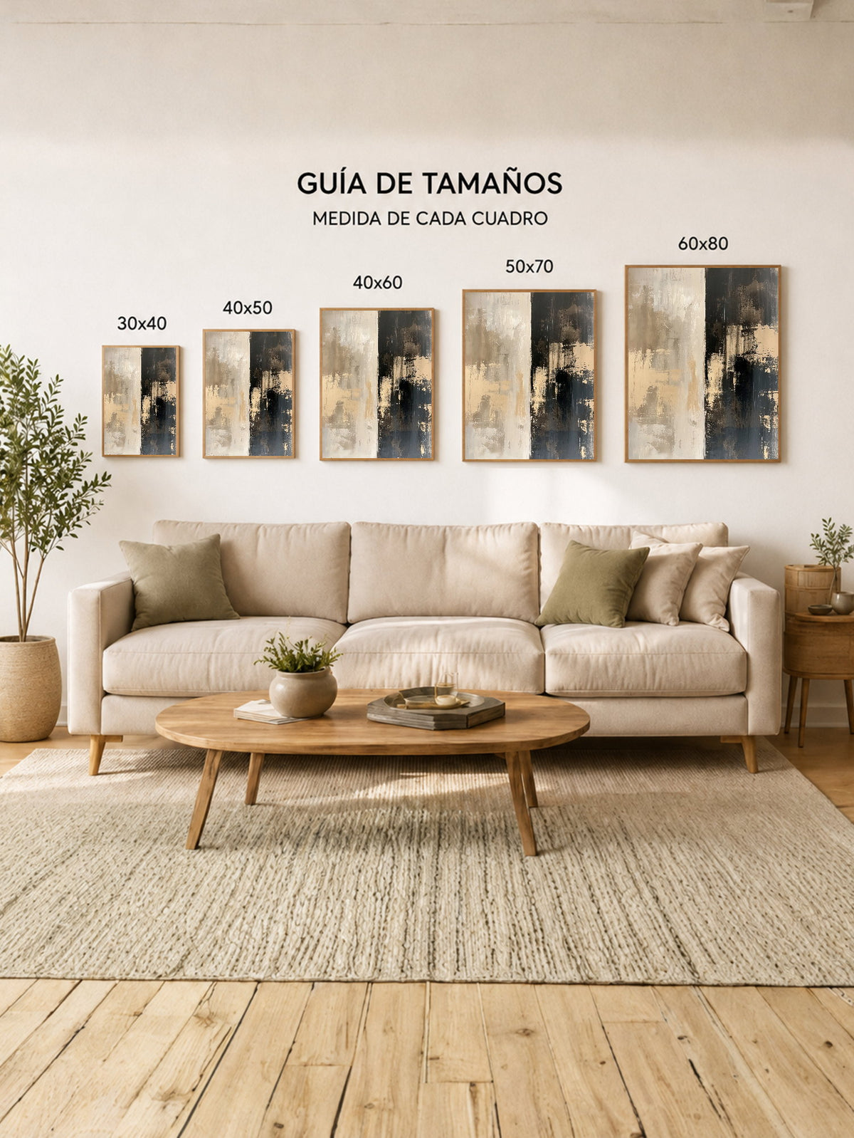 Cuadro Decorativo Abstracto, Bloques Verticales Beige