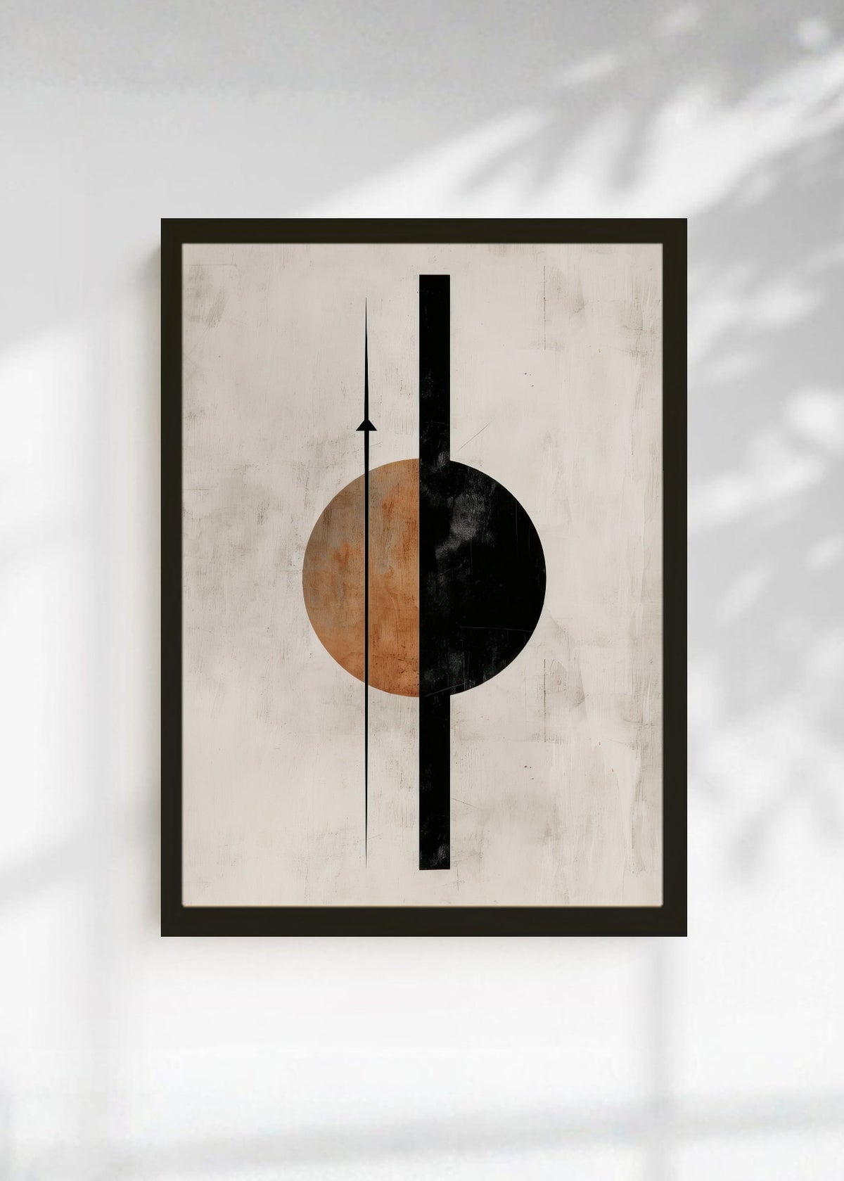 Cuadro Decorativo Abstracto, Círculo Naranja Barra Negra