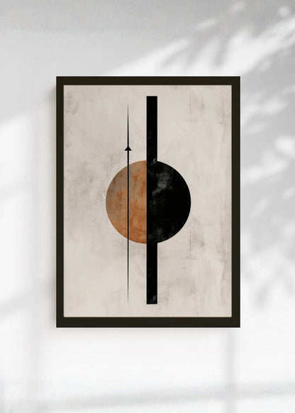 Cuadro Decorativo Abstracto, Círculo Naranja Barra Negra