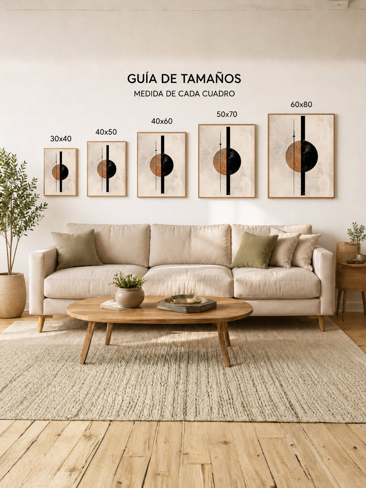 Cuadro Decorativo Abstracto, Círculo Naranja Barra Negra