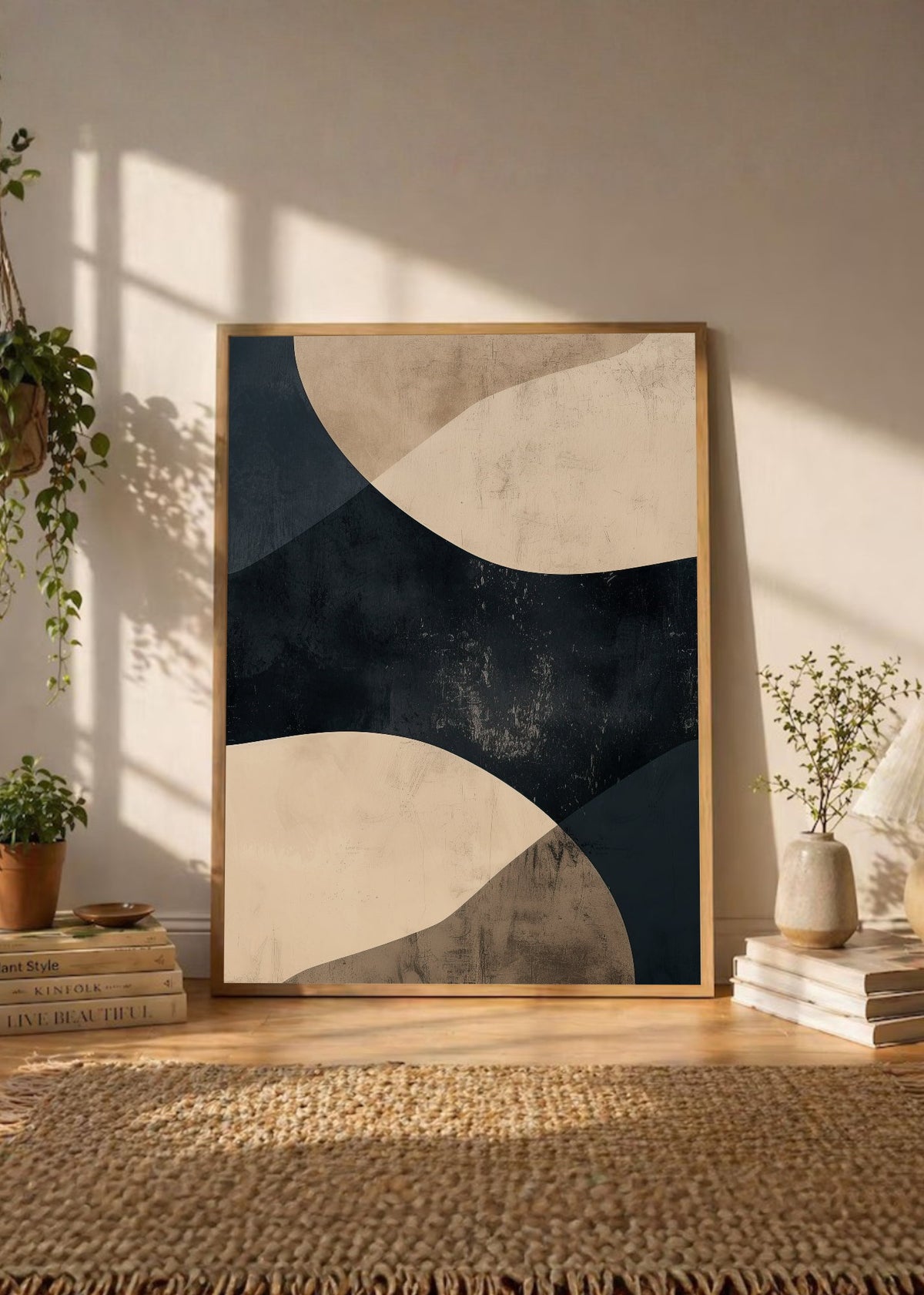 Cuadro Decorativo Abstracto, Círculos Arcos Negro Crema