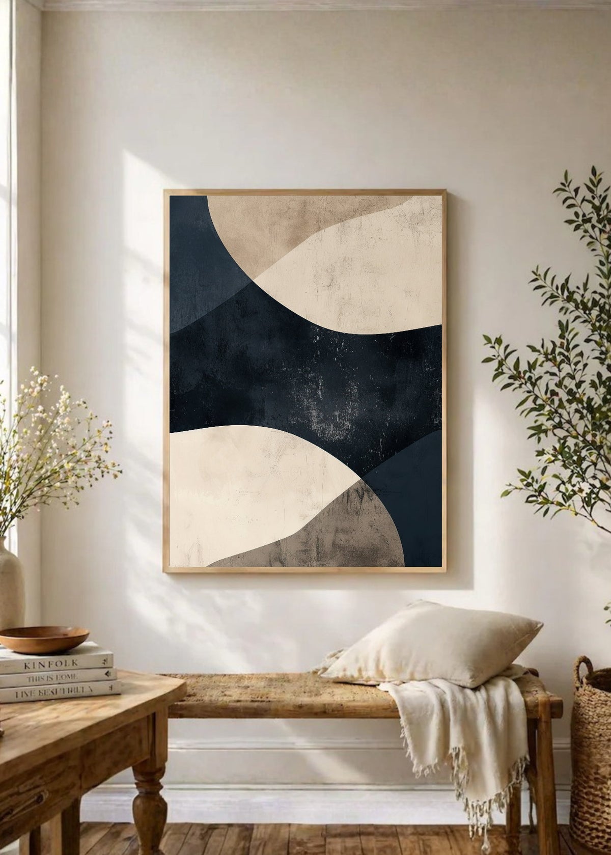 Cuadro Decorativo Abstracto, Círculos Arcos Negro Crema
