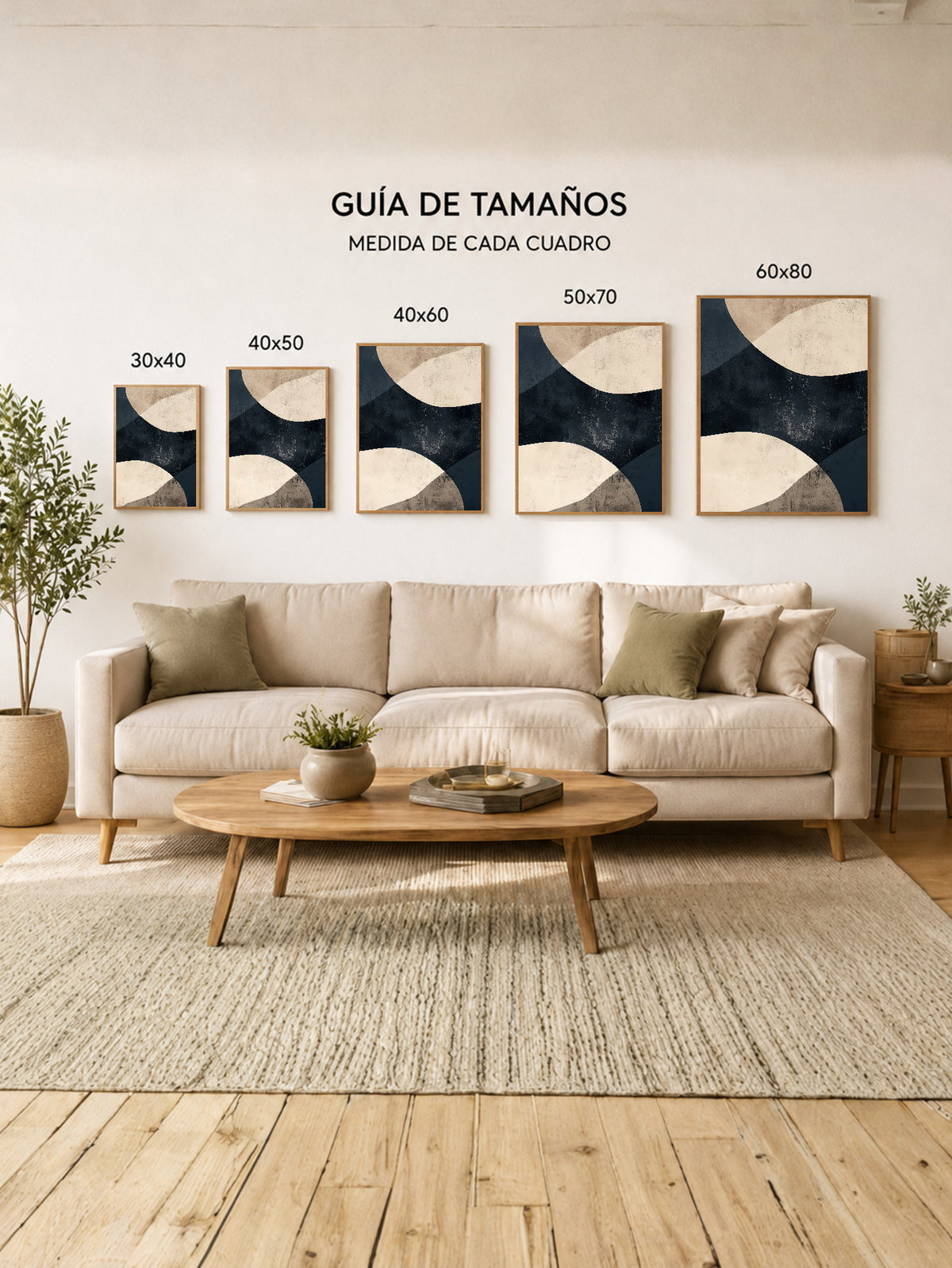 Cuadro Decorativo Abstracto, Círculos Arcos Negro Crema
