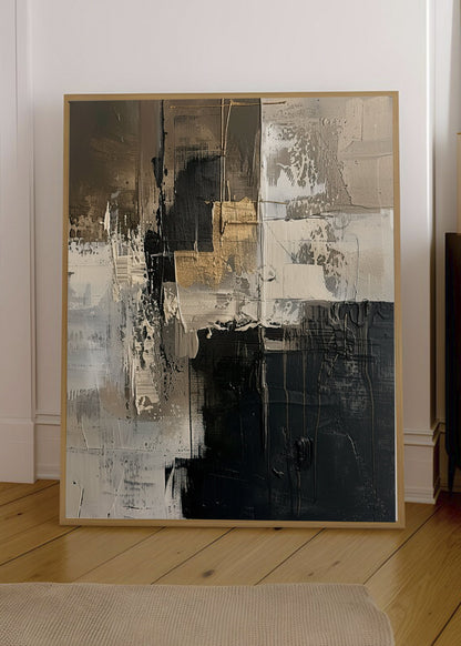 Cuadro Decorativo Abstracto, Collage Negro Dorado