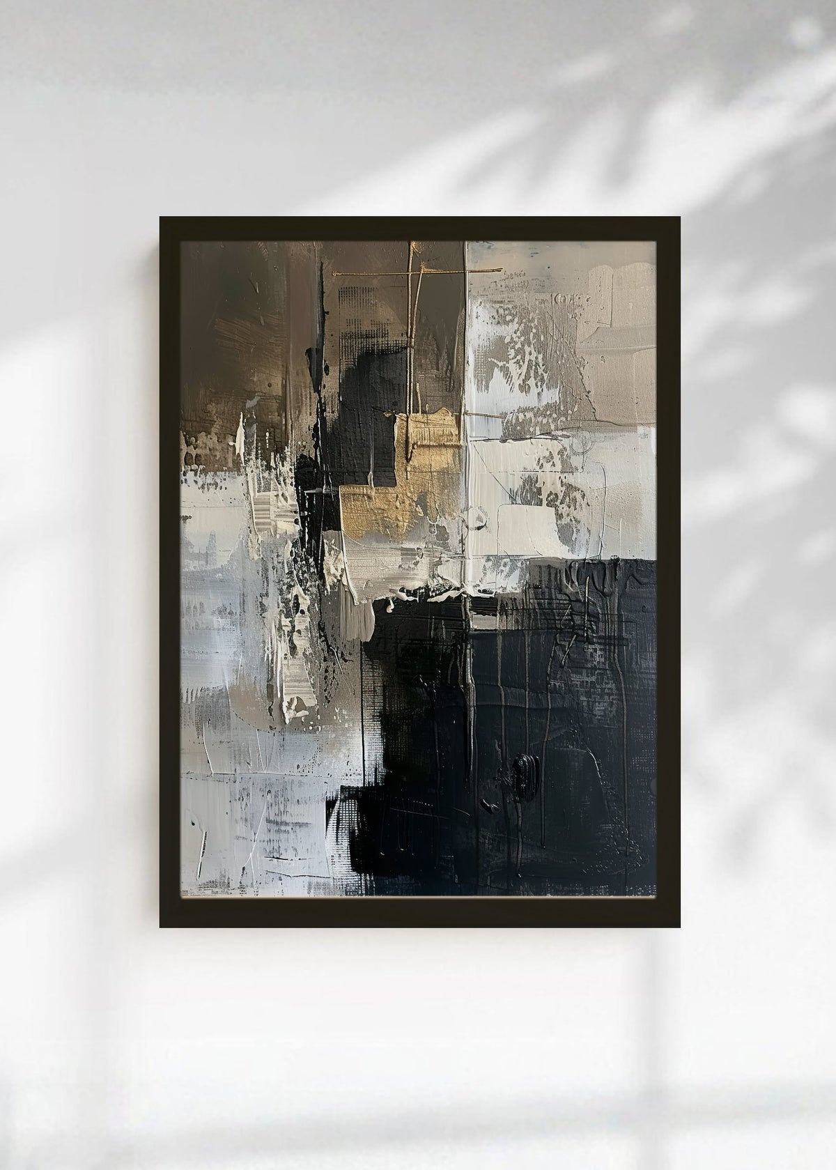 Cuadro Decorativo Abstracto, Collage Negro Dorado