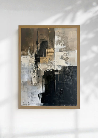 Cuadro Decorativo Abstracto, Collage Negro Dorado