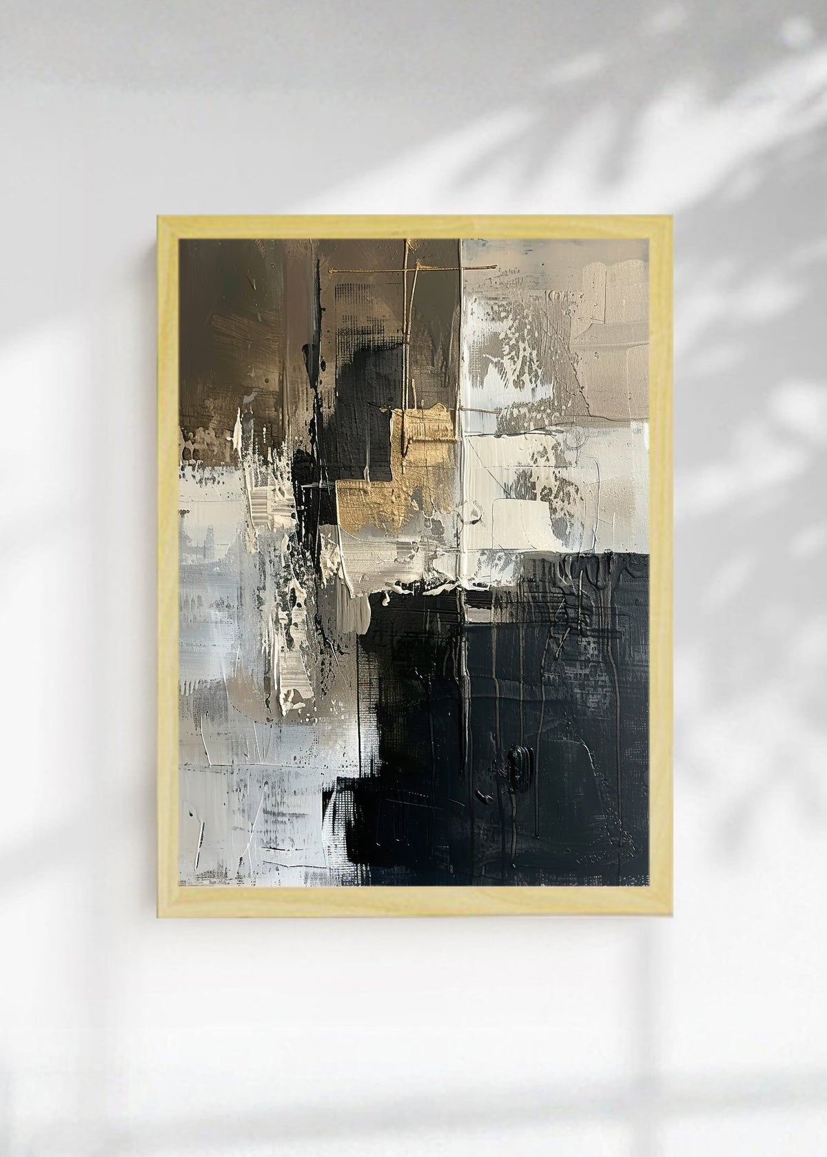 Cuadro Decorativo Abstracto, Collage Negro Dorado