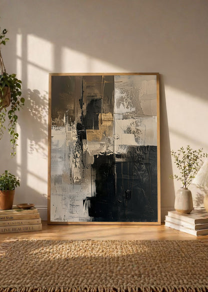 Cuadro Decorativo Abstracto, Collage Negro Dorado