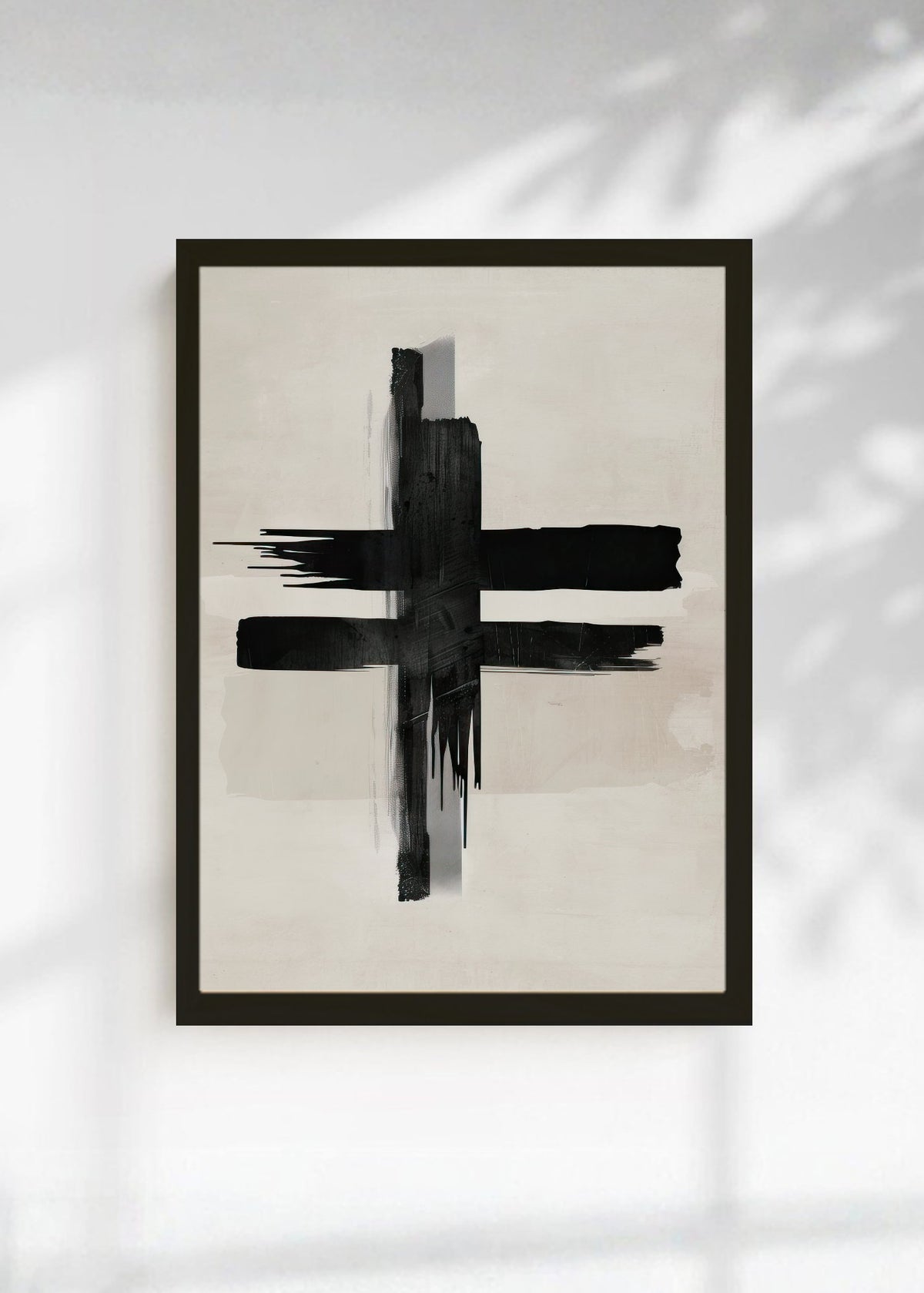 Cuadro Decorativo Abstracto, Cruz Negra Crema