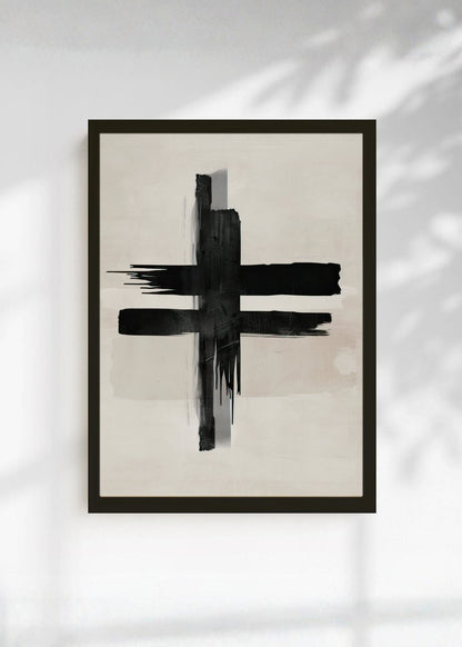 Cuadro Decorativo Abstracto, Cruz Negra Crema