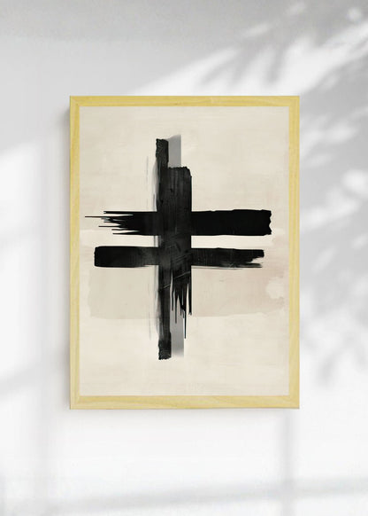 Cuadro Decorativo Abstracto, Cruz Negra Crema