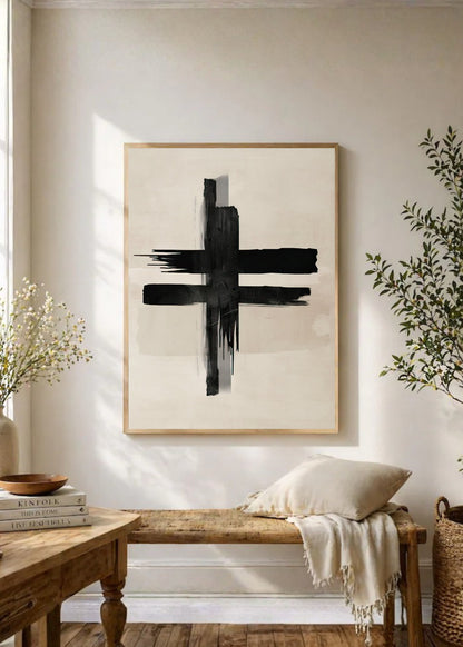 Cuadro Decorativo Abstracto, Cruz Negra Crema