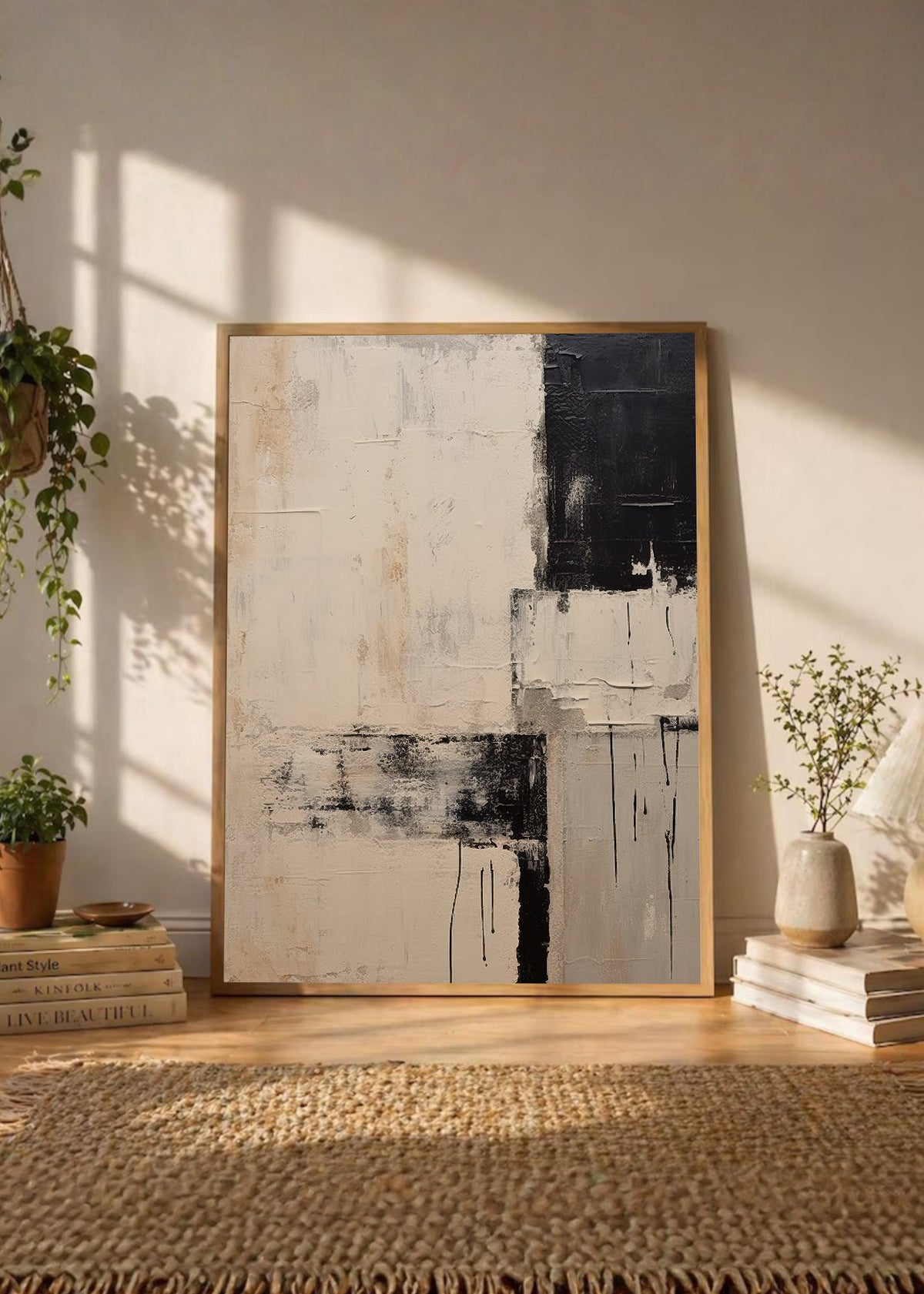 Cuadro Decorativo Abstracto, Cruz Negro Crema
