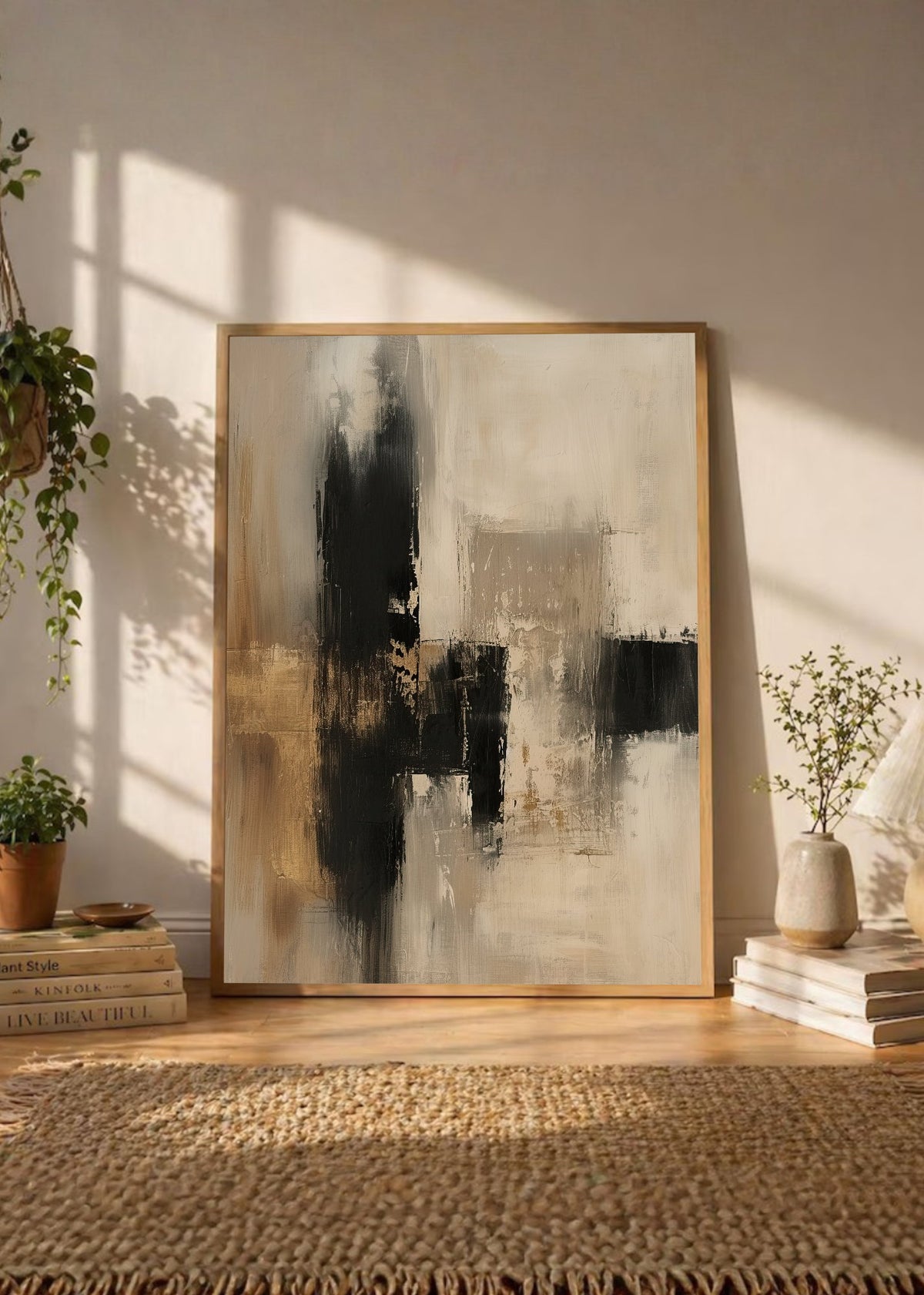 Cuadro Decorativo Abstracto, Cruz Pincel Beige