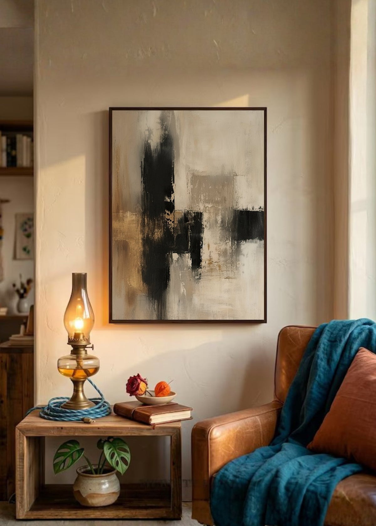 Cuadro Decorativo Abstracto, Cruz Pincel Beige