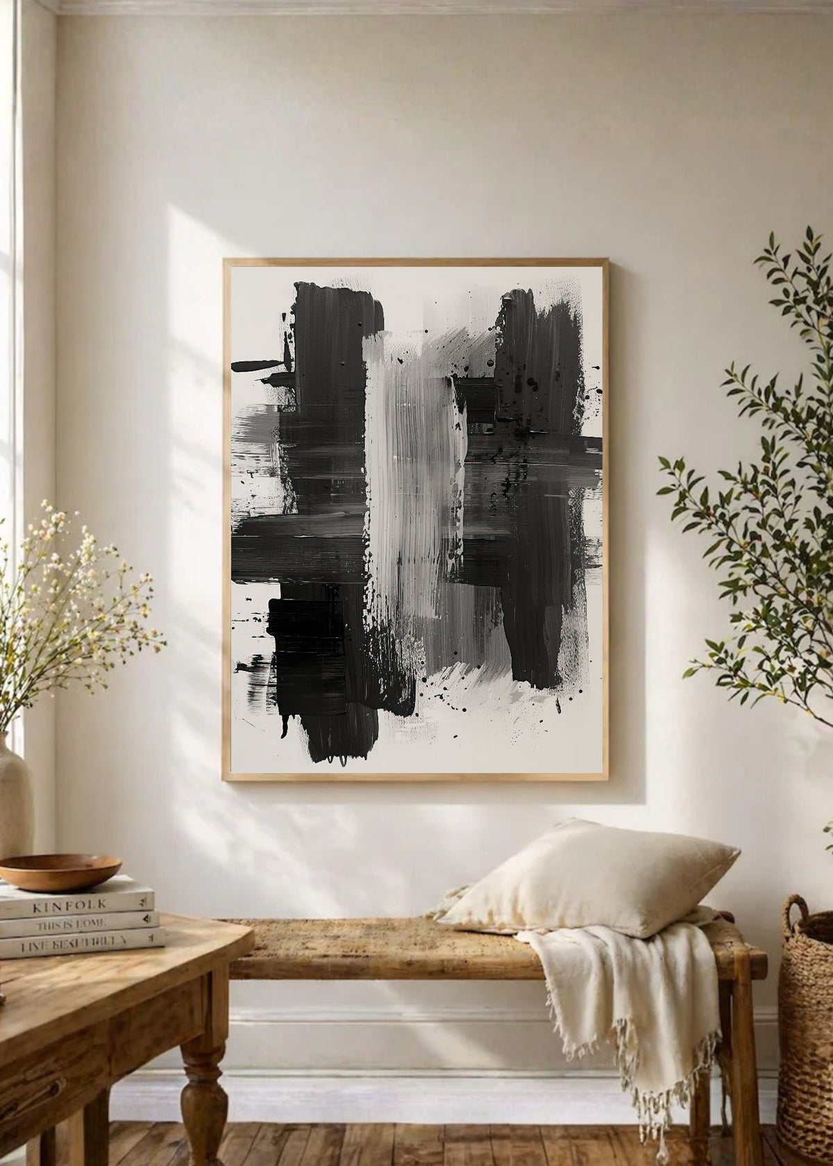 Cuadro Decorativo Abstracto, Cruz Pincel Gris