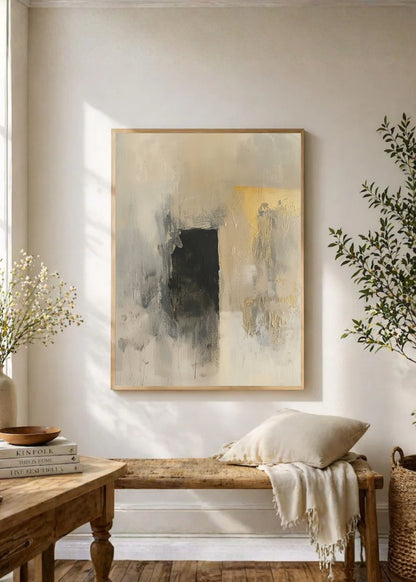Cuadro Decorativo Abstracto, Cuadrado Negro Amarillo