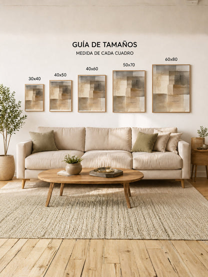 Cuadro Decorativo Abstracto, Cuadrados Beige Suave