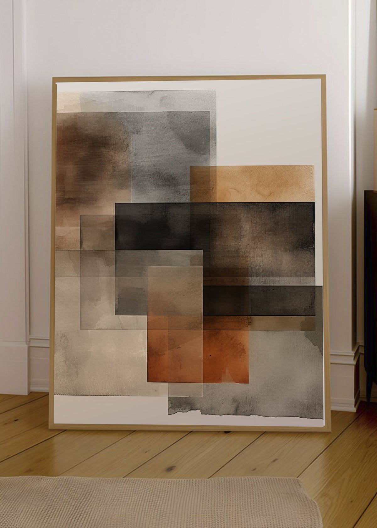 Cuadro Decorativo Abstracto, Cuadrados Naranja Gris