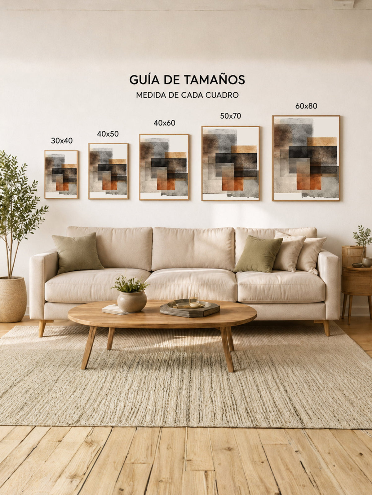 Cuadro Decorativo Abstracto, Cuadrados Naranja Gris
