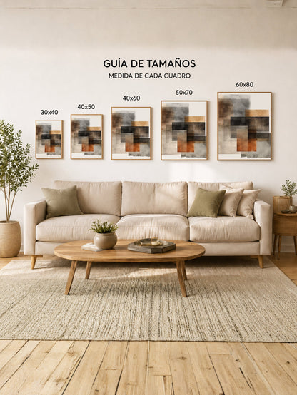 Cuadro Decorativo Abstracto, Cuadrados Naranja Gris