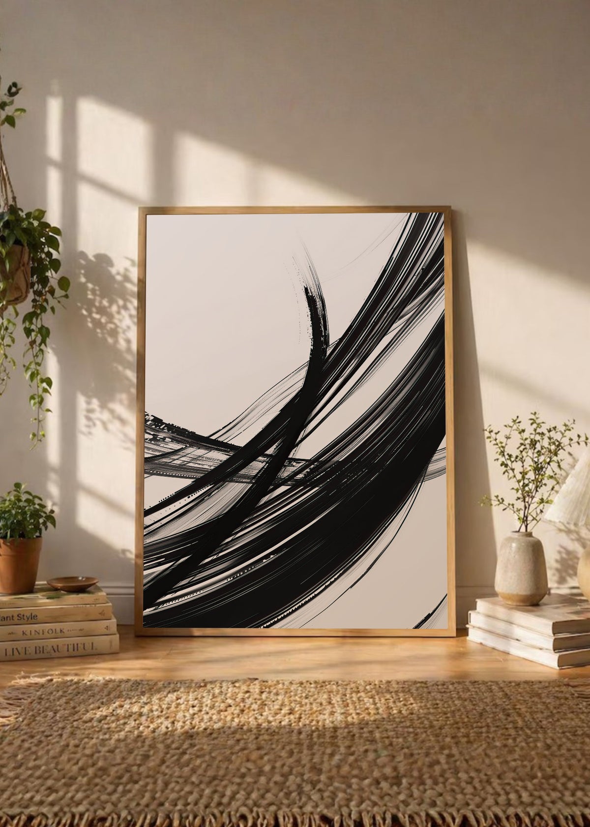Cuadro Decorativo Abstracto, Curva Pincel Blanco