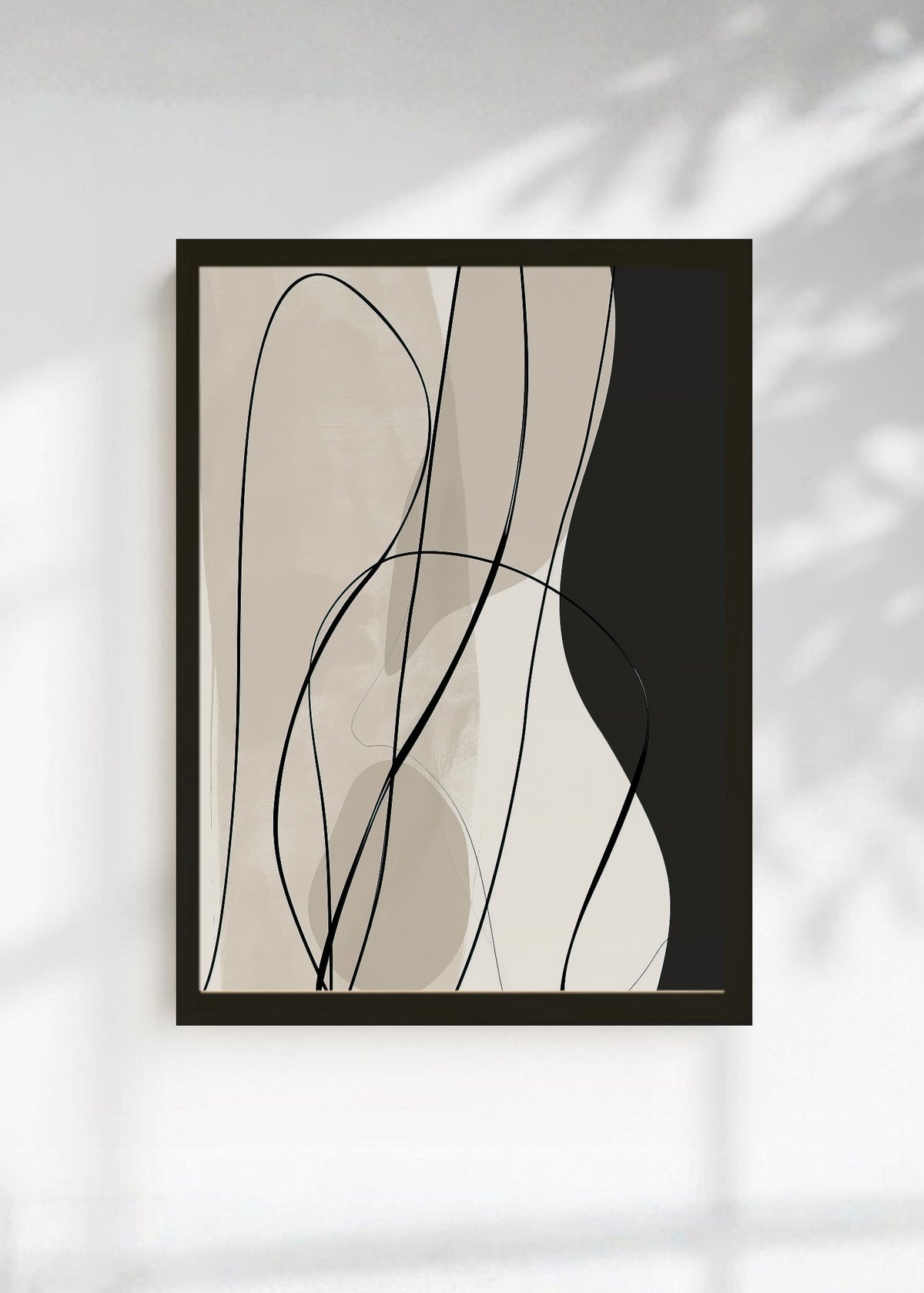 Cuadro Decorativo Abstracto, Curvas Finas Beige