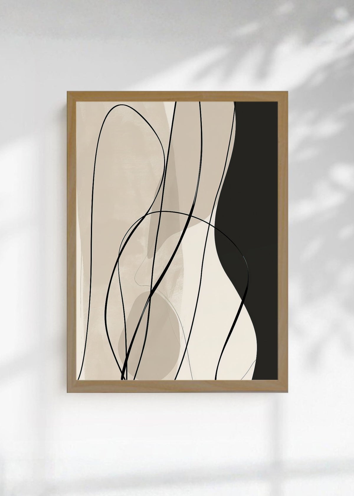 Cuadro Decorativo Abstracto, Curvas Finas Beige