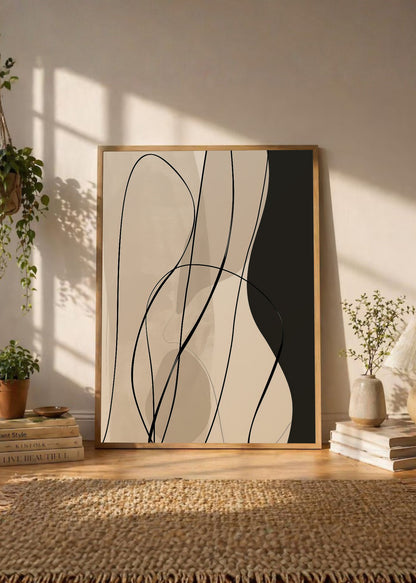 Cuadro Decorativo Abstracto, Curvas Finas Beige