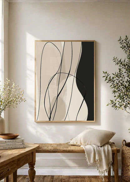 Cuadro Decorativo Abstracto, Curvas Finas Beige