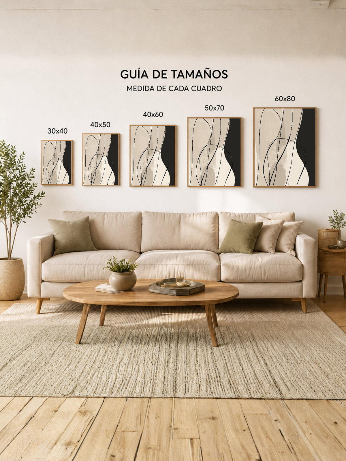 Cuadro Decorativo Abstracto, Curvas Finas Beige
