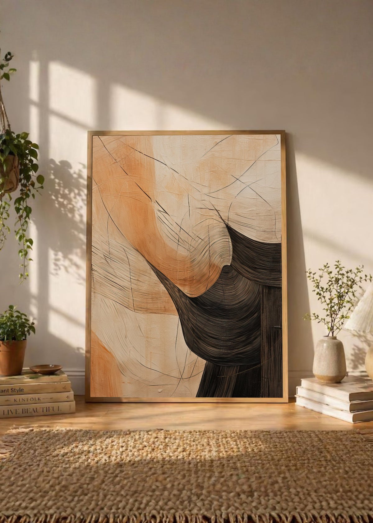 Cuadro Decorativo Abstracto, Curvas Naranja Marrón