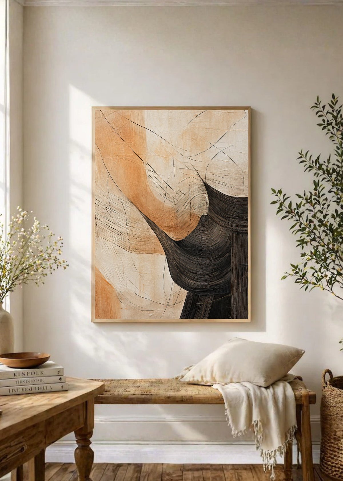 Cuadro Decorativo Abstracto, Curvas Naranja Marrón