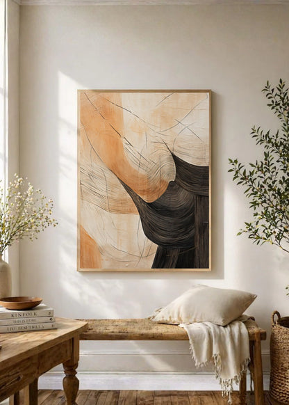 Cuadro Decorativo Abstracto, Curvas Naranja Marrón