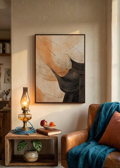 Cuadro Decorativo Abstracto, Curvas Naranja Marrón