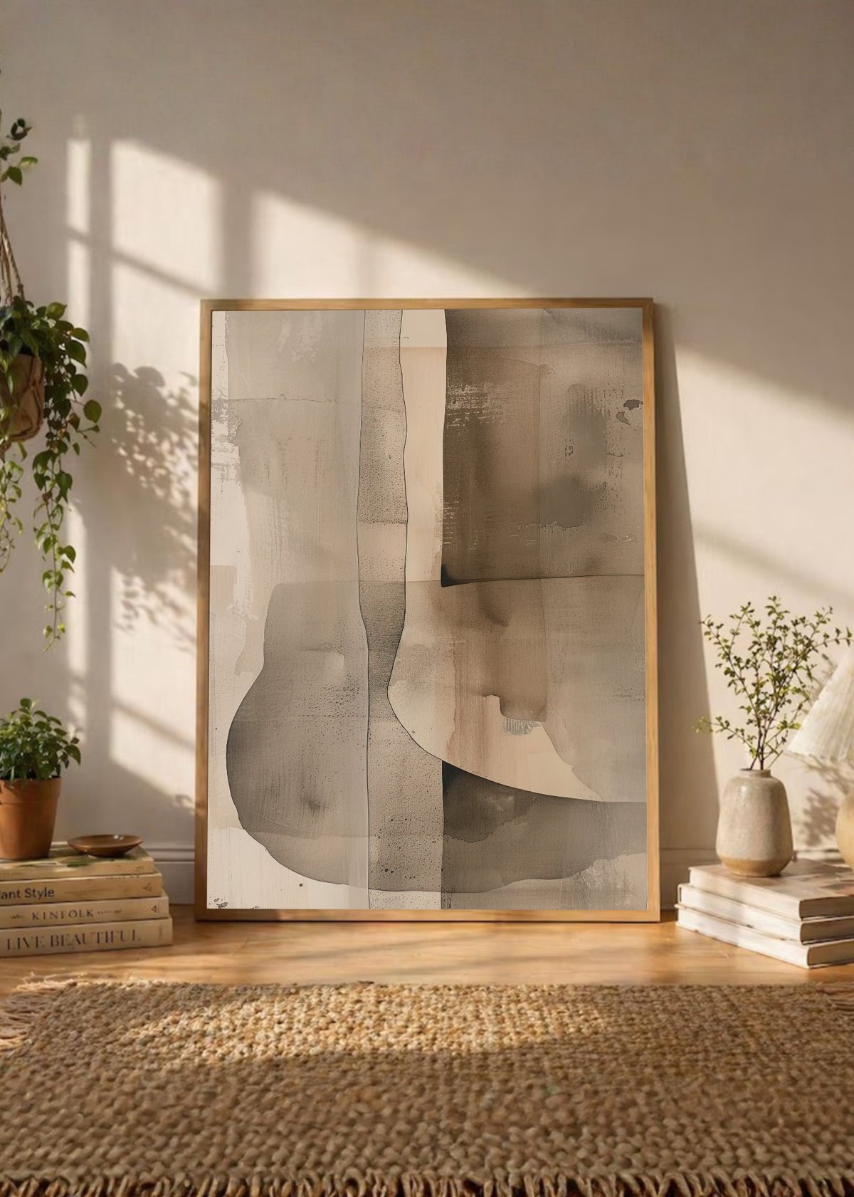 Cuadro Decorativo Abstracto, Curvas Superpuestas Beige