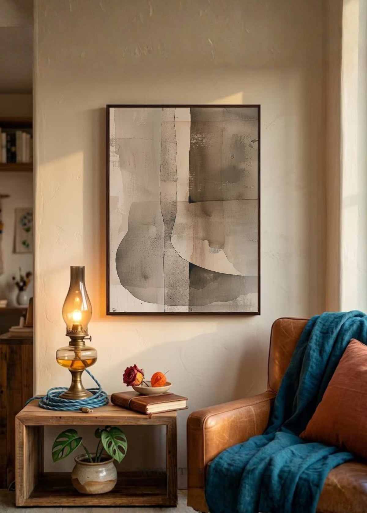 Cuadro Decorativo Abstracto, Curvas Superpuestas Beige