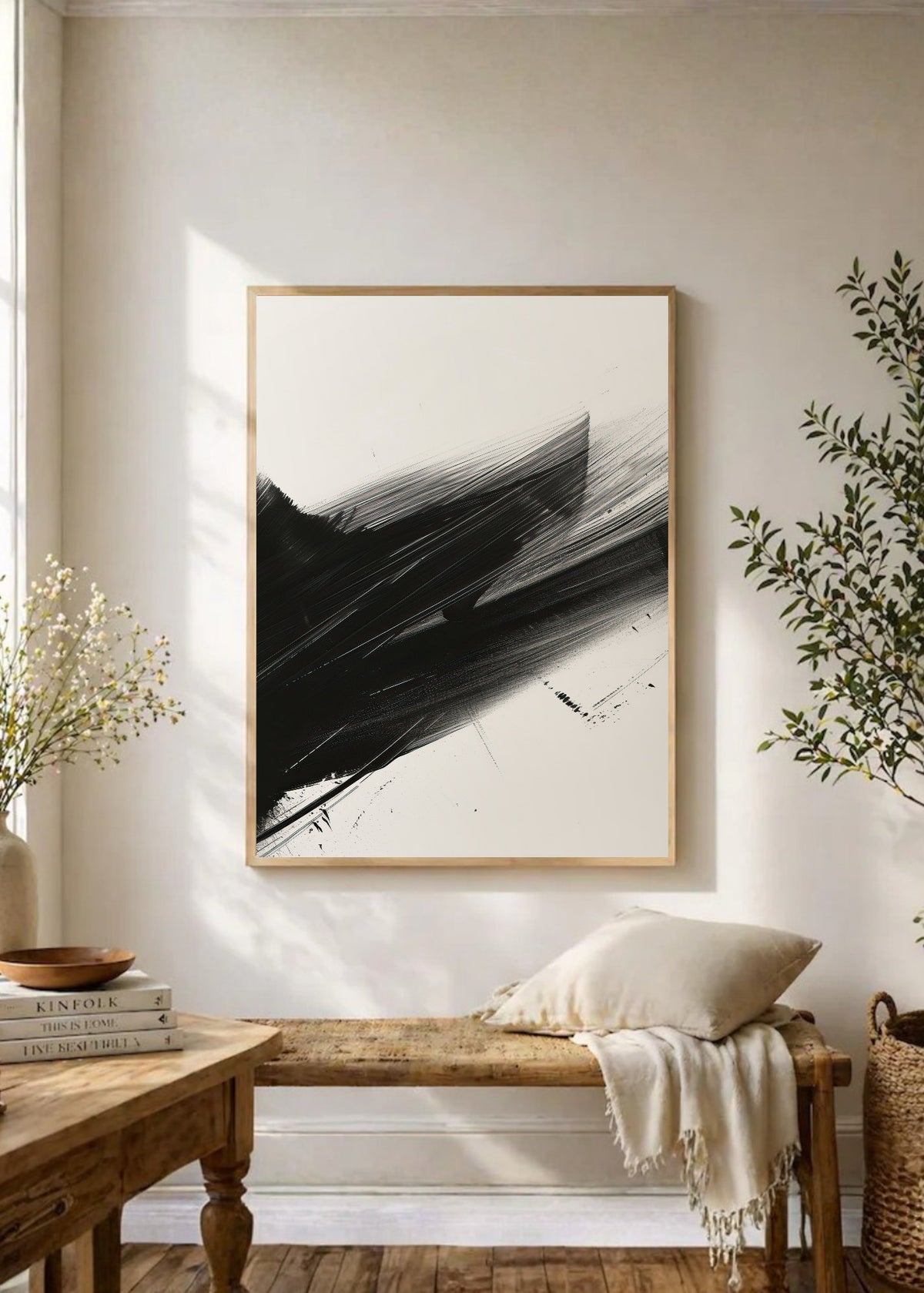 Cuadro Decorativo Abstracto, Diagonal Pincel Negro