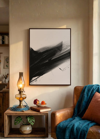 Cuadro Decorativo Abstracto, Diagonal Pincel Negro