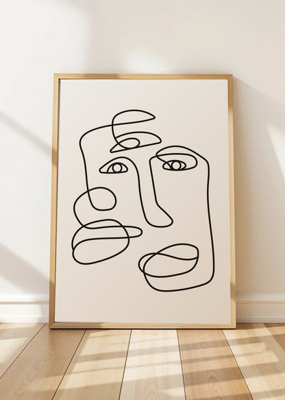 Cuadro Decorativo Abstracto, Dos Rostros Línea Continua