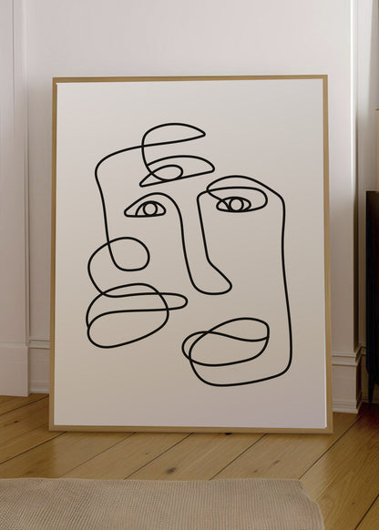 Cuadro Decorativo Abstracto, Dos Rostros Línea Continua